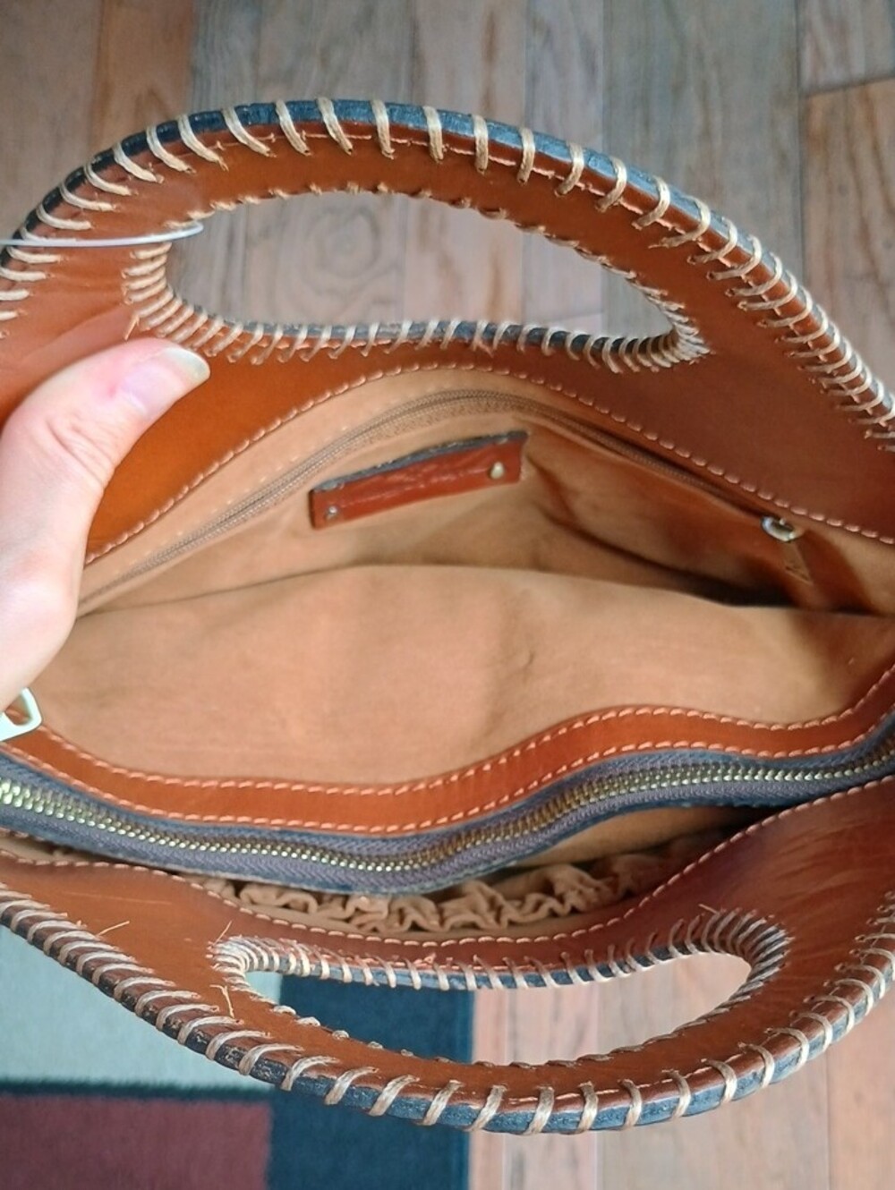Patricia Nash Leather Moretto Hand Bag Tote Classic Tan Suede Interior Zipper - Picture 6 of 9